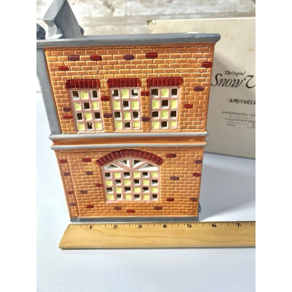 Department 56 Snow Village Apothecary House Hand Painted Ceramic, Boxed 1989